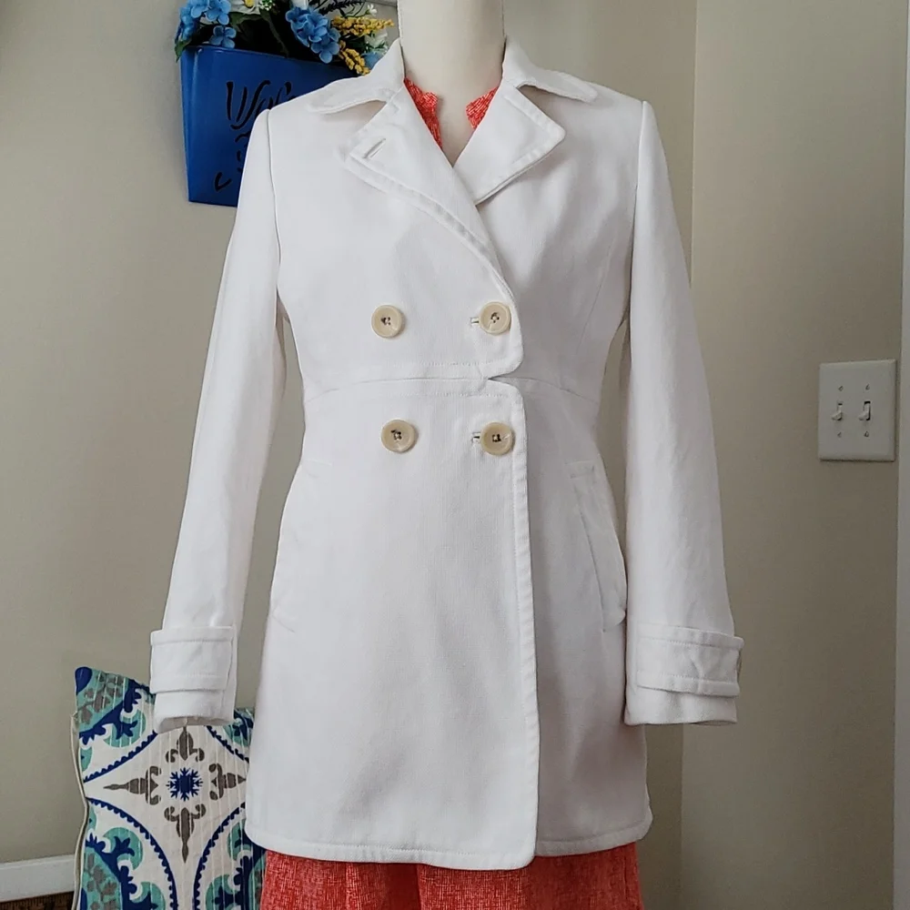Banana Republic Large Petite Poplin White Lined Spring Button Coat - Picture 1 of 14
